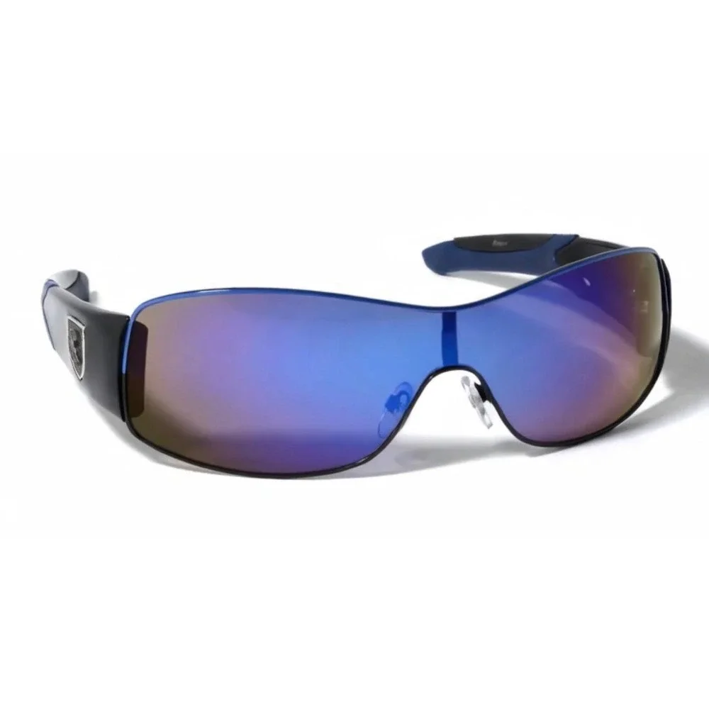 Blue Mirrored Shield Women‎ Sunglasses Black Wraparound Sporty Y2K Shades Lentes